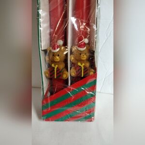 Vintage Christmas Russ Taper Candles Teddy Bear Set Of 2 Red NIB 12"